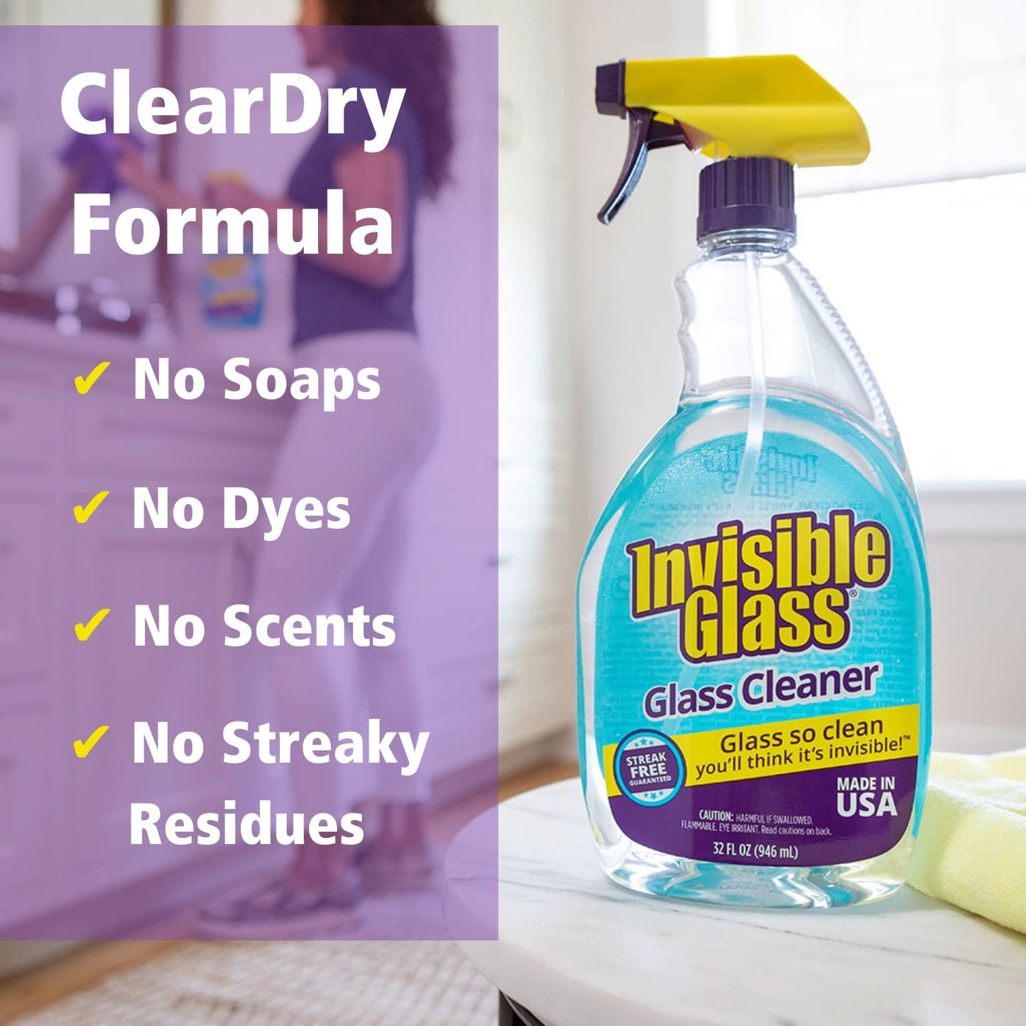 92194-4PK 32-Ounce Cleaner and Window Spray for Home and Auto for a Streak-Free Shine Film-Free Glass Cleaner and Safe for Tinted and Non-Tinted Windows and Windshield Film Remover